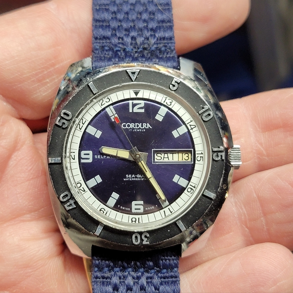 1970s Cordura Seagull Automatic day date , 40 mm in excellent condition.